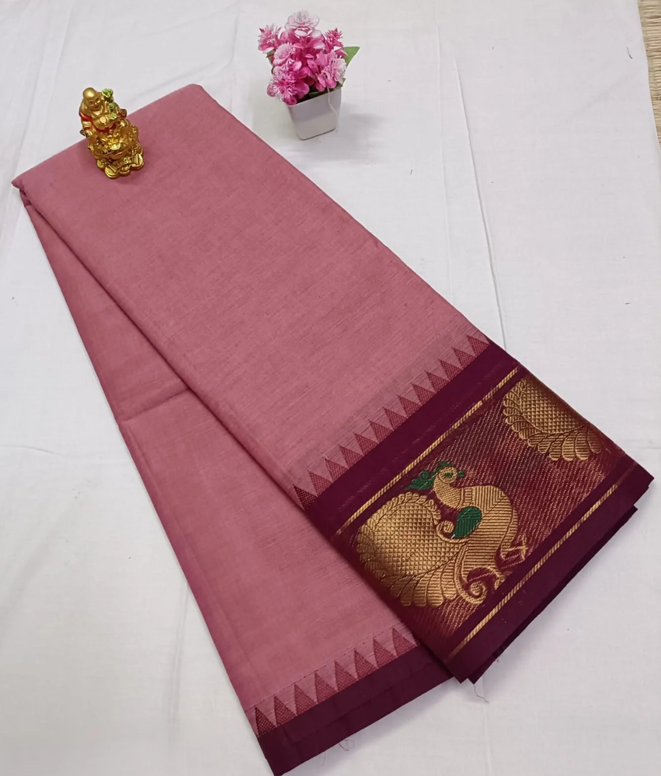 Peacock Border Kanchi Cotton Zari Border Saree